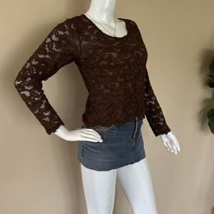 Vintage Brown Floral Lace Long Sleeve🤎 - Size L